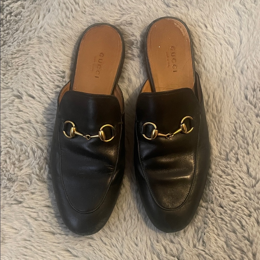 Gucci Black Leather Princetown Mules 37 7